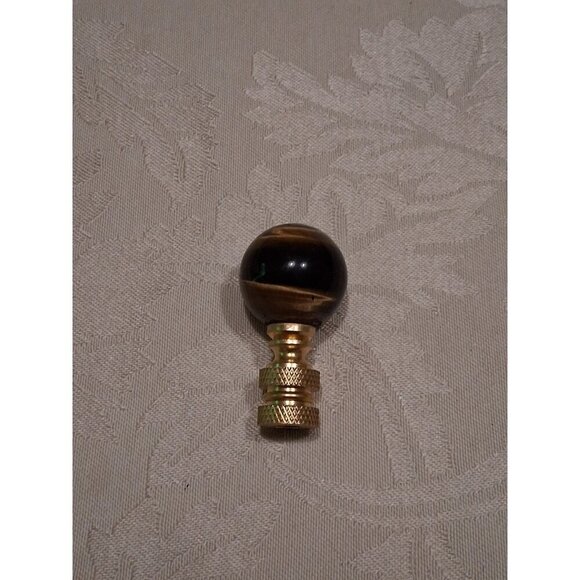 Lamp Finial Tiger Eye Sphere Ball Natural Gemstone Polished Brass Base 2" x  1" - Picture 3 of 5